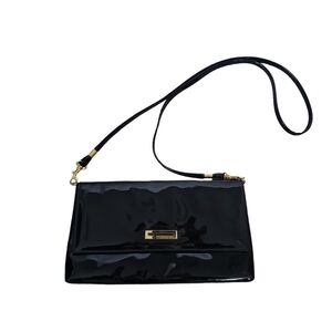 Vintage Jane Shilton Clubhouse Black Patent Leather Crossbody Flap Bag